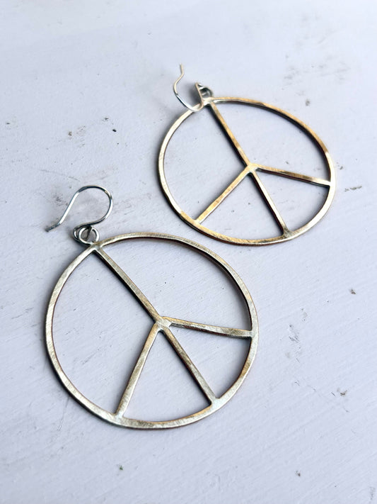 Peace Sign Hoop Earrings-0