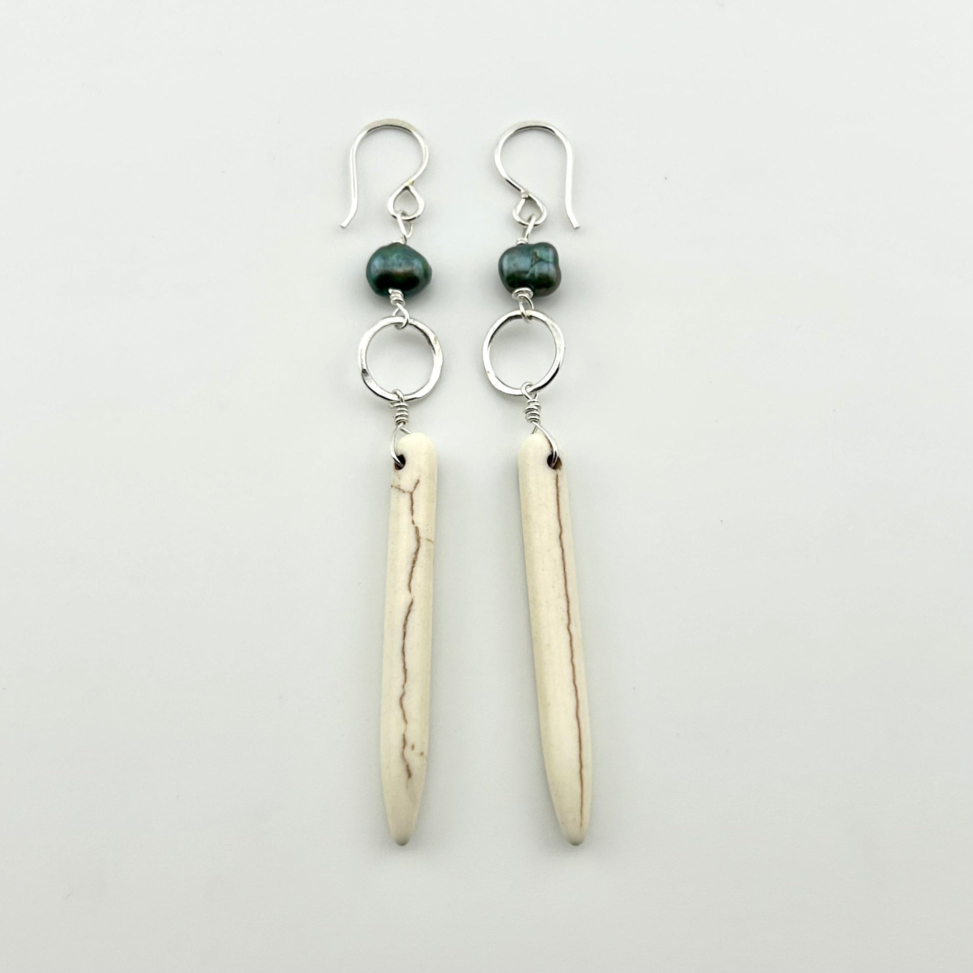 Ariel Earrings - Howlite and Peacock Pearl Drop Earrings-2