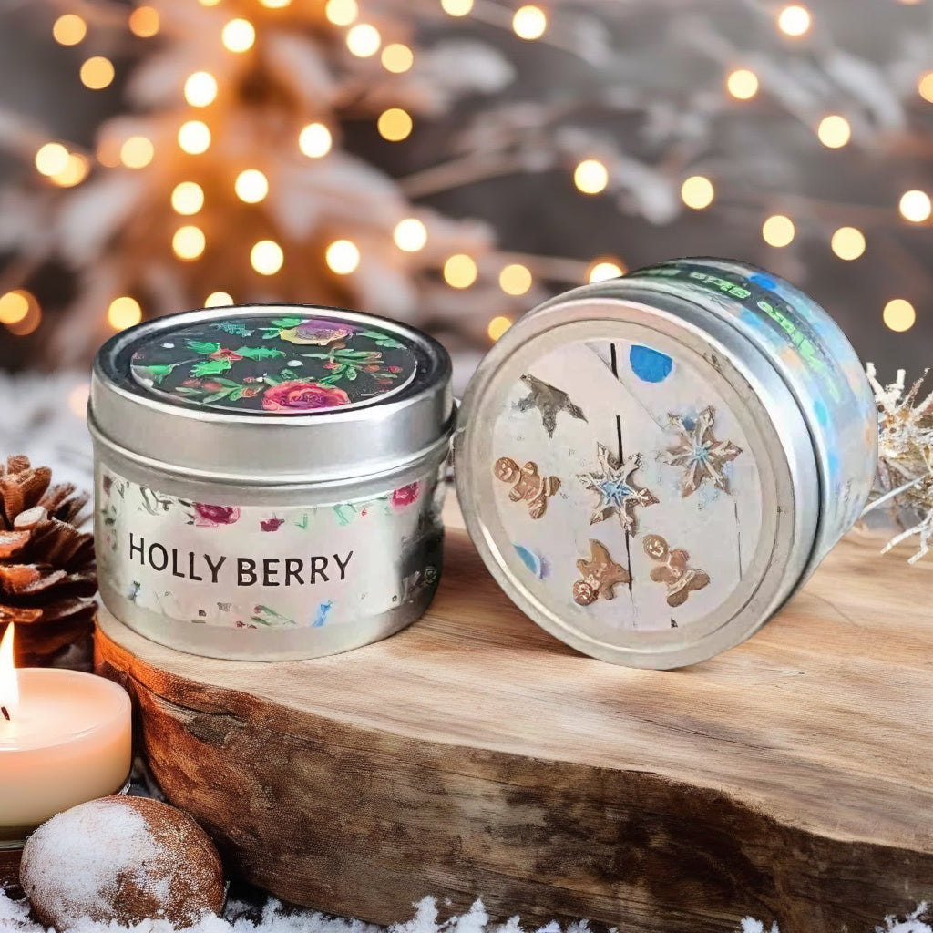 Holiday Wood Wick Candles Gift Set Holly Berry and Ginger Snaps (2 pack)-3